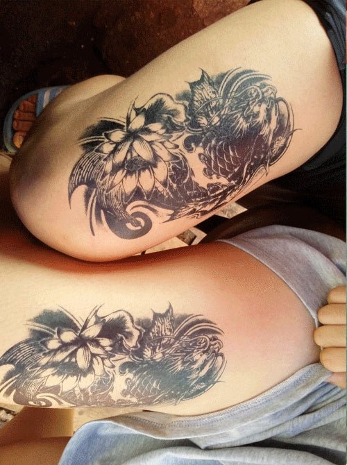 [B22]Lotus and Koi - Tatou - Natural Two Weeks Tattoo